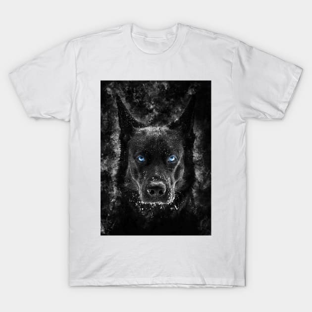 Black Wolf with blue eyes vector T-Shirt by syanart